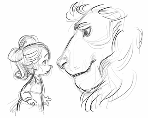 Gif animé lion et fille